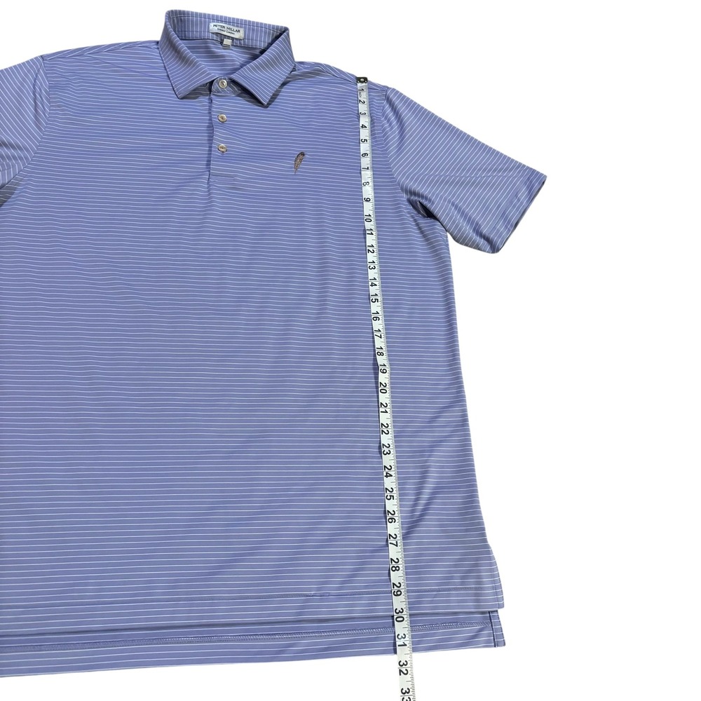 Peter Millar Summer Comfort Mens Large Purple Striped Feather Logo Golf Polo - Picture 9 of 9